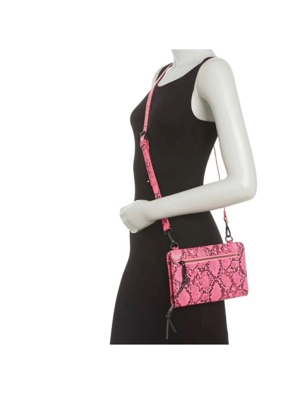 French Connection Pink Black Python Crossbody wallet bag